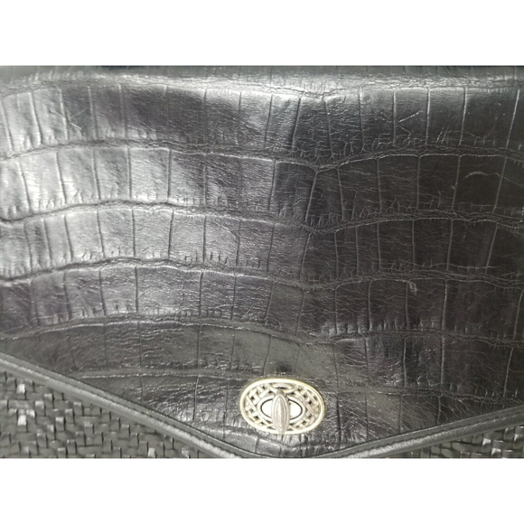 Brighton briefcase Shoulder bag black woven leather Croc embossed turn lock - Picture 2 of 12